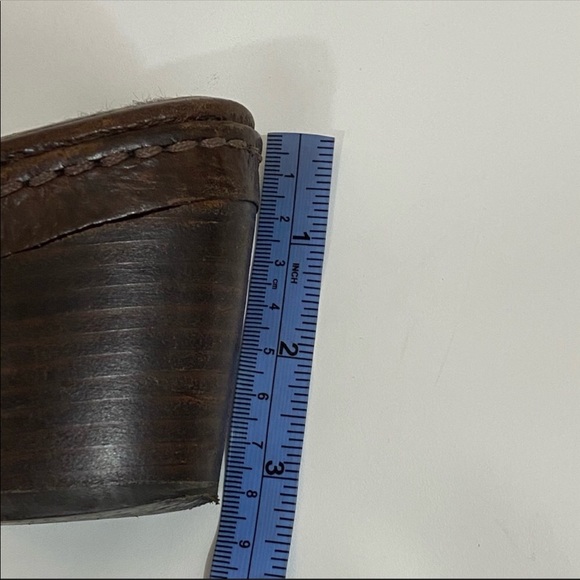 Frye Leather Harness Wooden Heels Mules - Picture 3 of 7